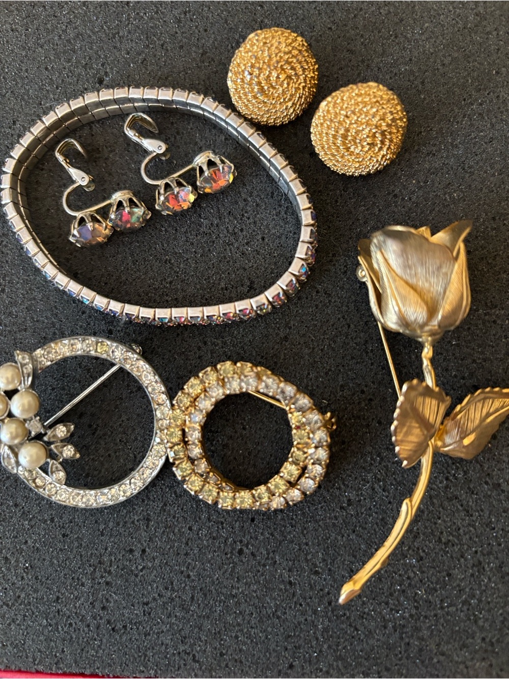 Gold-Tone Rose Brooch with Sparkling Crystal Circle Accent